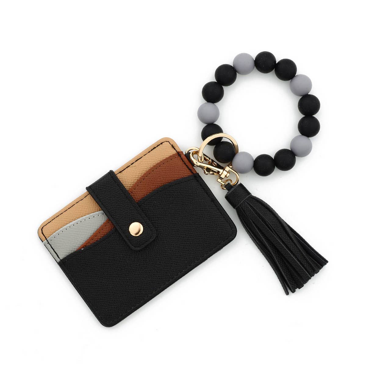 Silicone Bead Bracelet Keychain with ID Wallet_CUAB00446