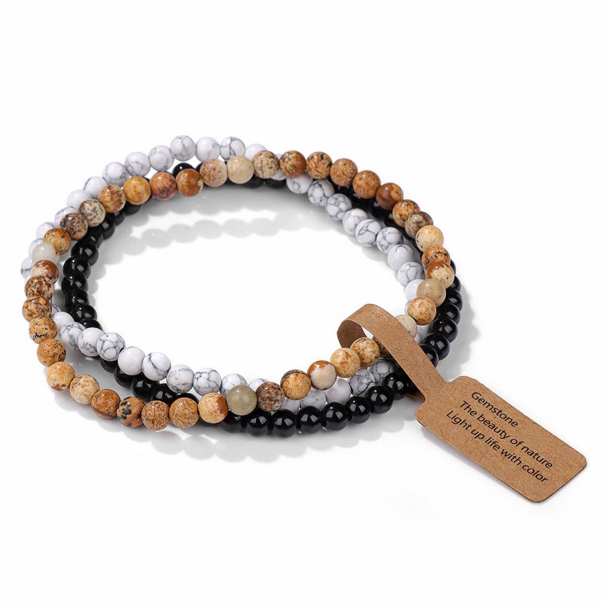 CWAJE4219_VINTAGE NATURAL STONE 4MM BEAD SET BRACELET