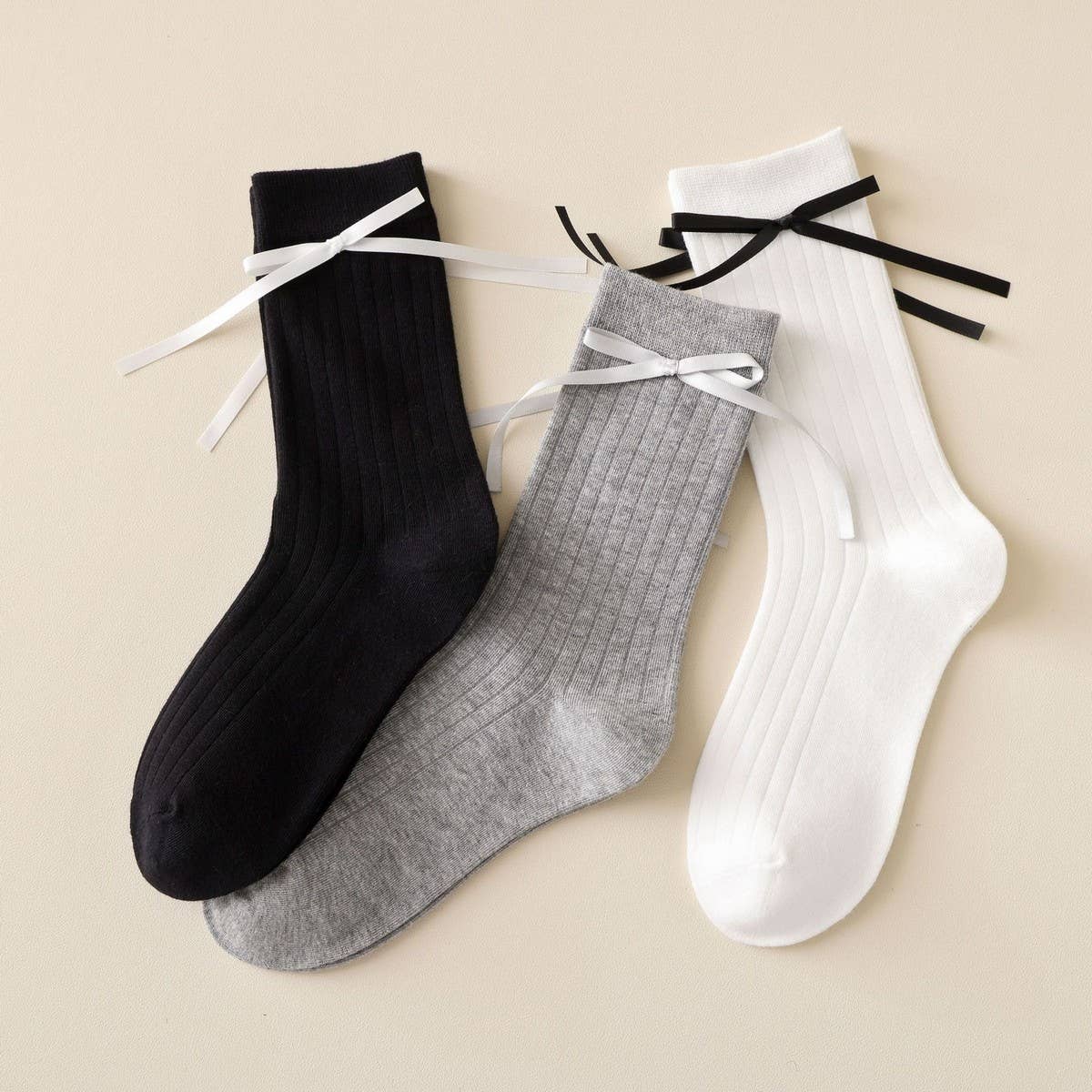 PURE COLOR SWEET BOW BALLET STYLE GIRL SOCKS_CWMS1362