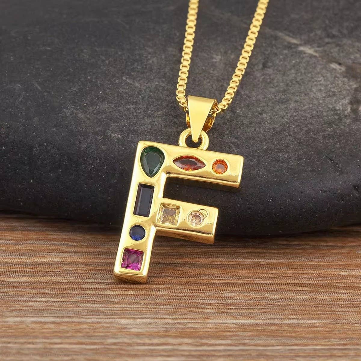 26 Letters Copper Zirconia Pendant Necklace_CWMM5873