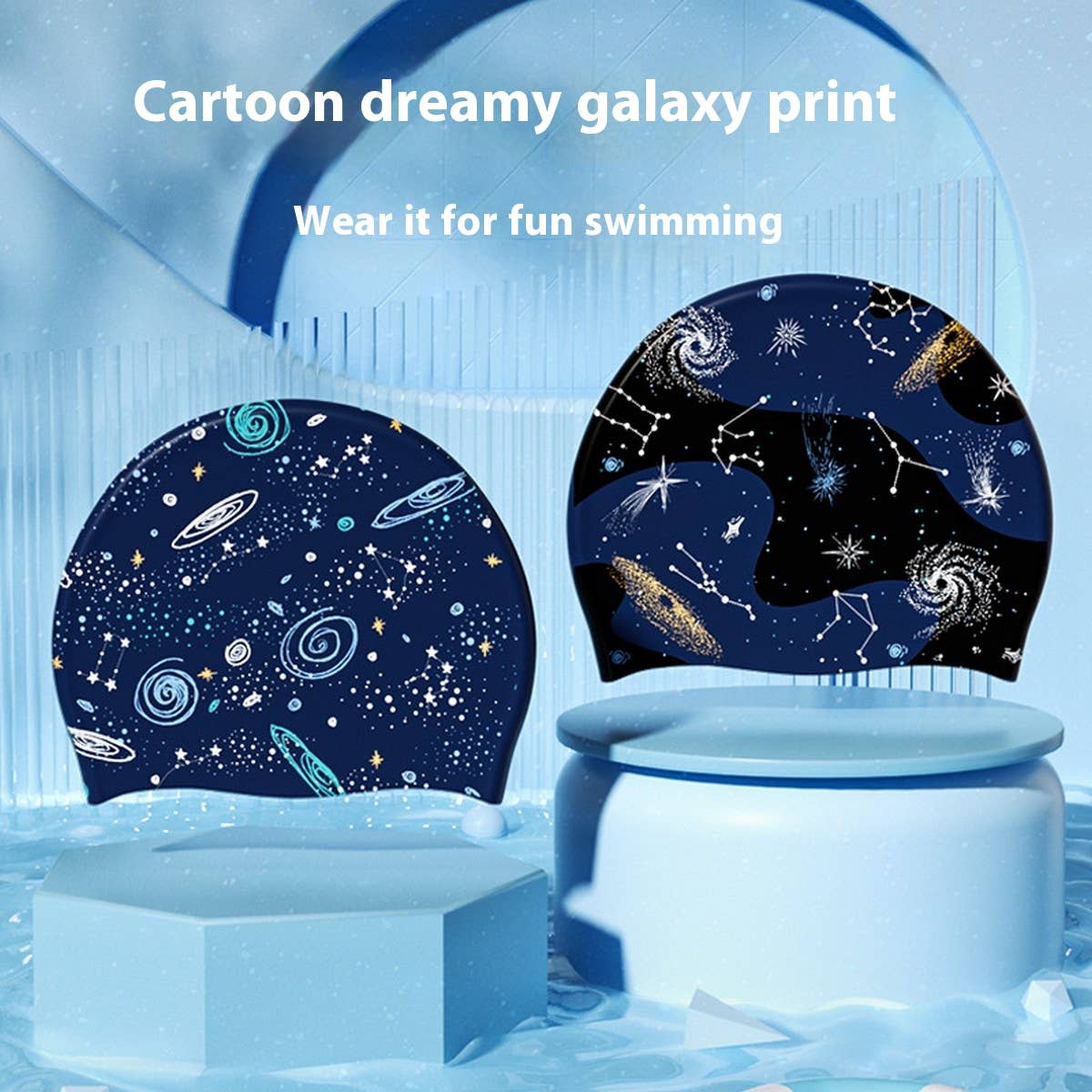 Boys' XL Silicone Swim Cap ?“Galaxy Print Comfy Fit_CWMM6785