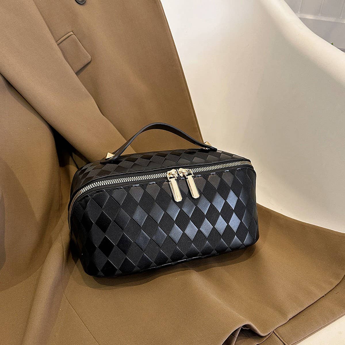 NEW DIAMOND PU LEATHER FLAT COSMETIC BAG_CWAB4375