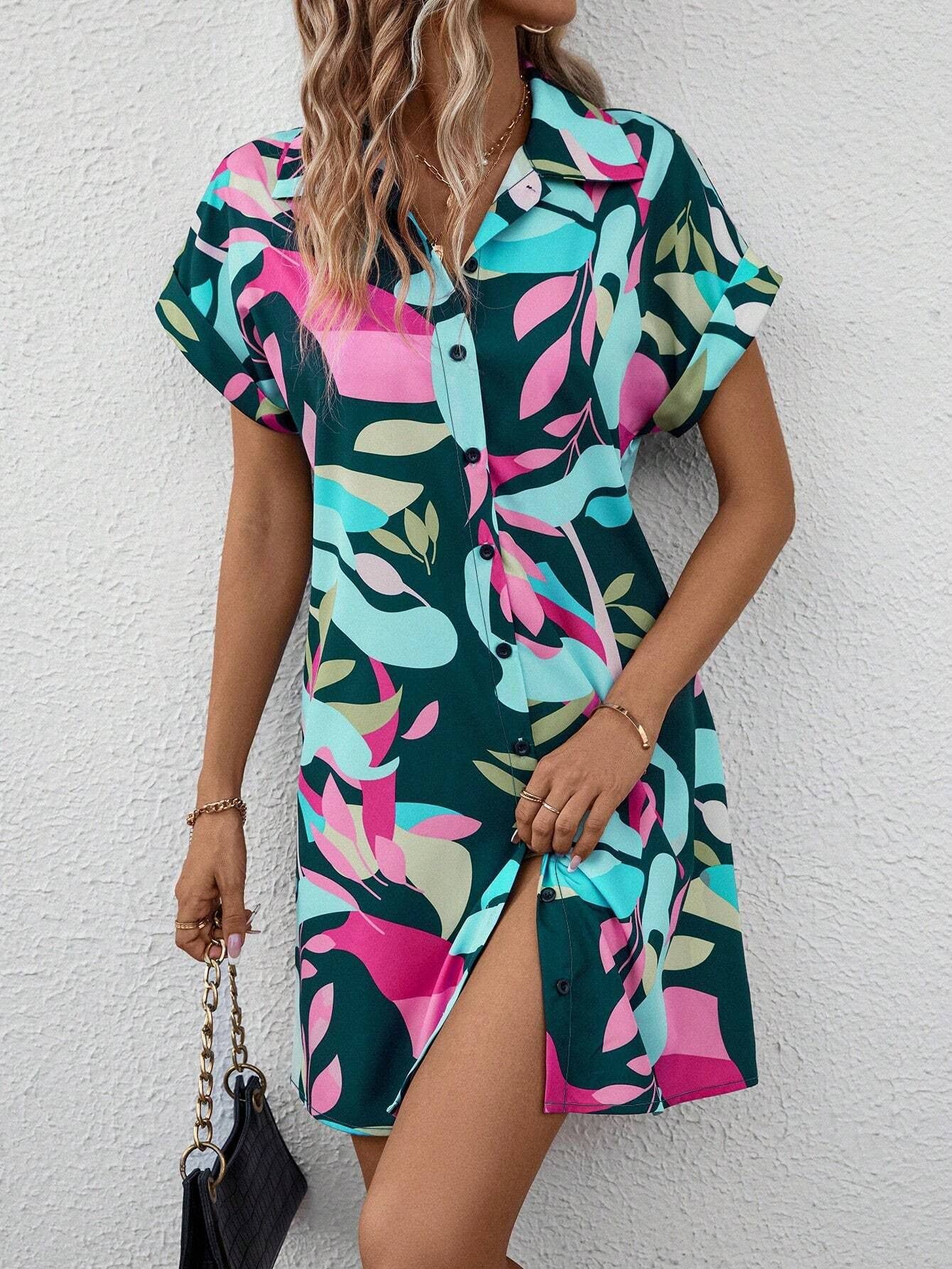 FLORAL PRINT CARDIGAN SHIRTDRESS