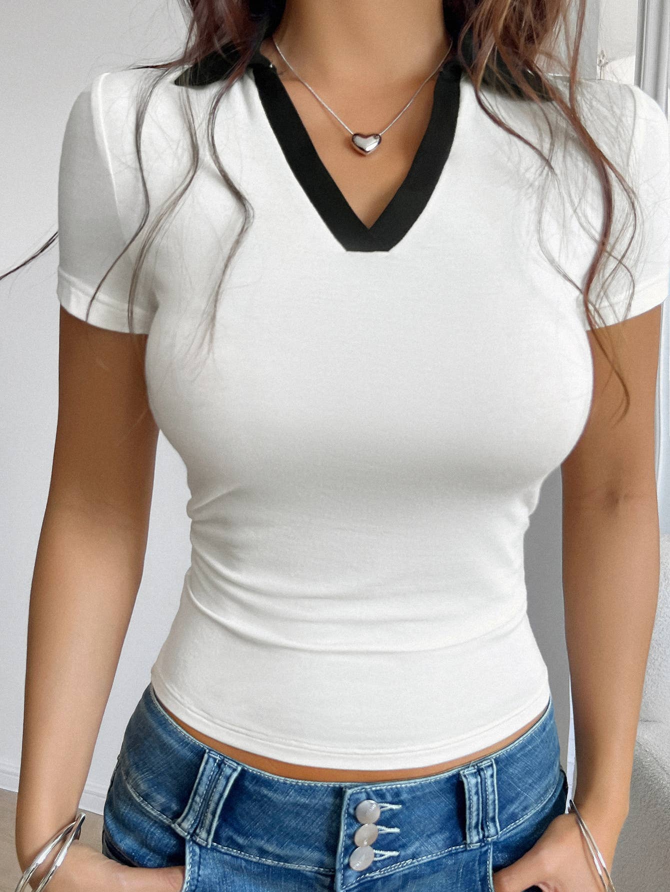 Y2K slim-fit polo collar short-sleeved T-shirt
