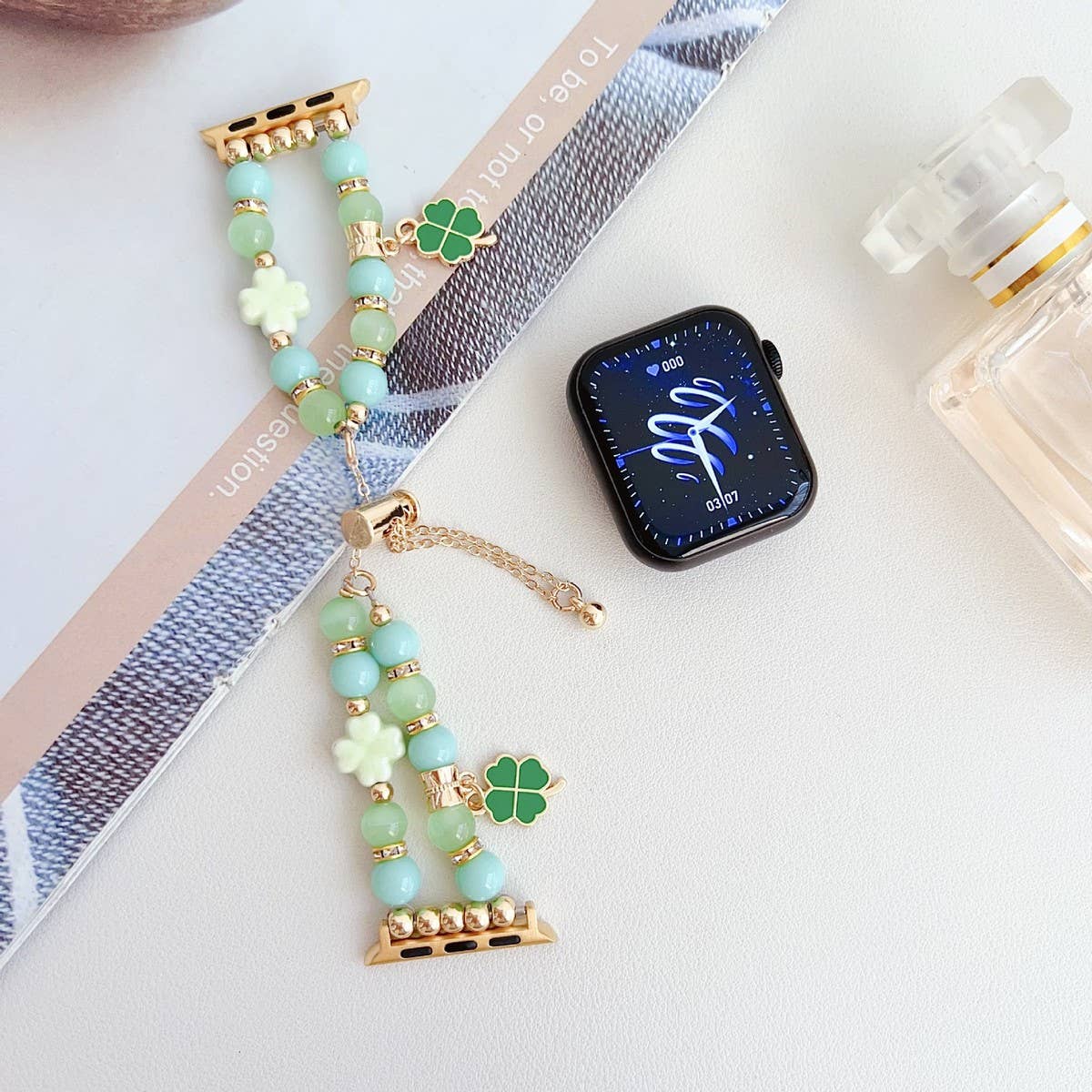APPLE WATCH9-1 FOUR-LEAF CLOVER CAT'S EYE BEADSTRAP_CWWW0063