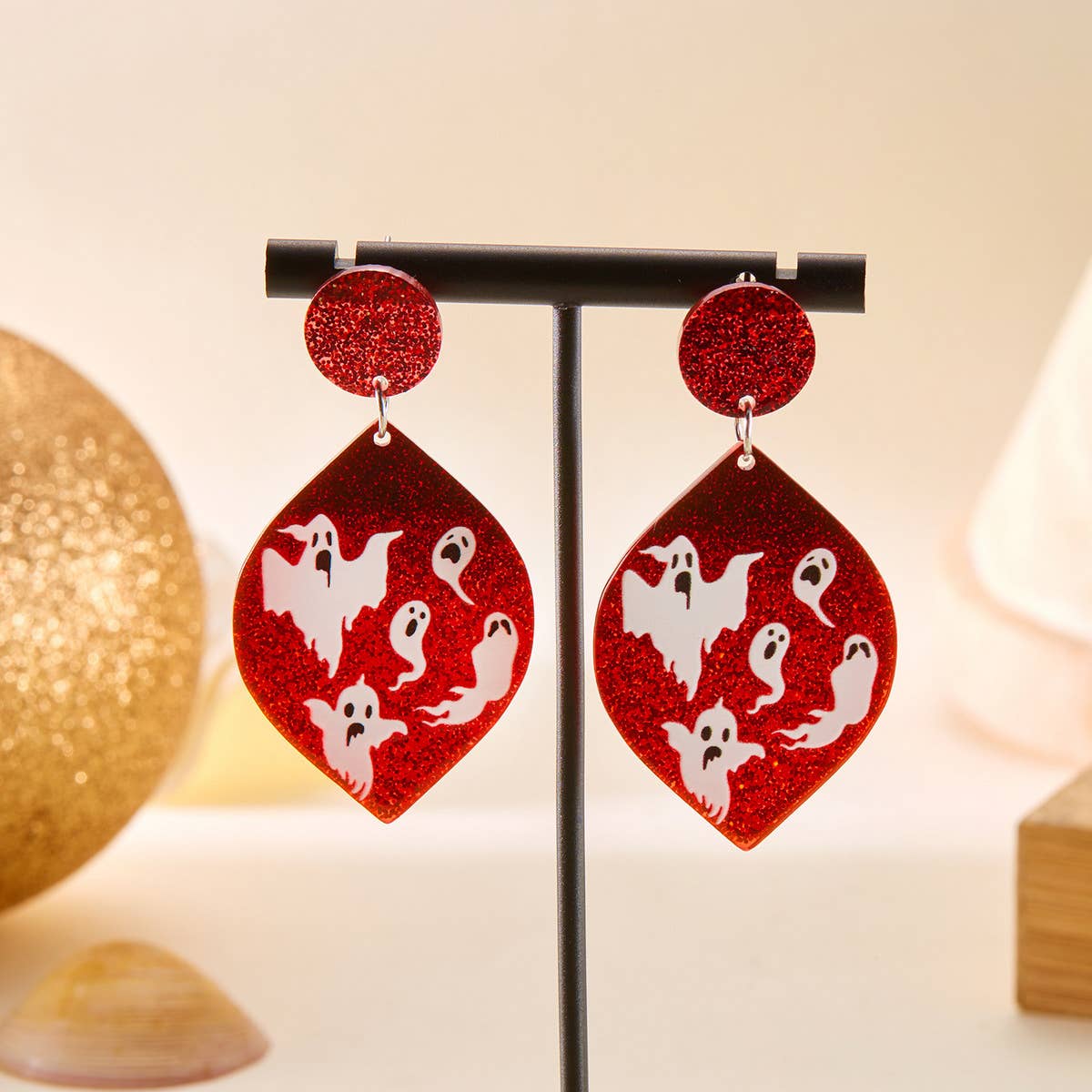 HALLOWEEN FUNNY PUMPKIN BAT LEAF EARRINGS