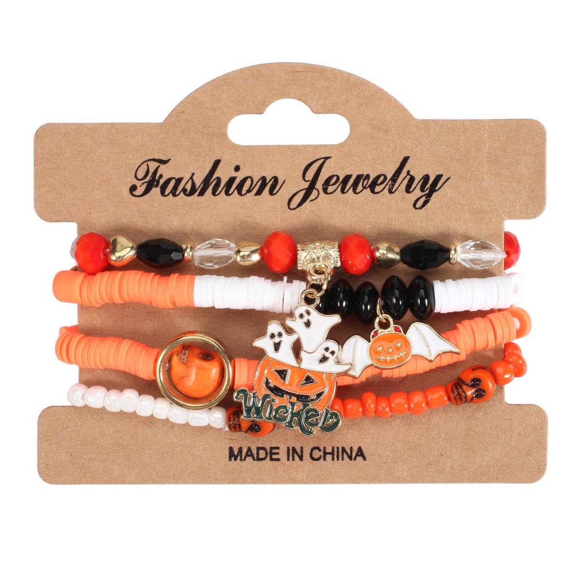 CWMM10432_HALLOWEEN GHOST PUMPKIN SKULL BEADED BRACELET