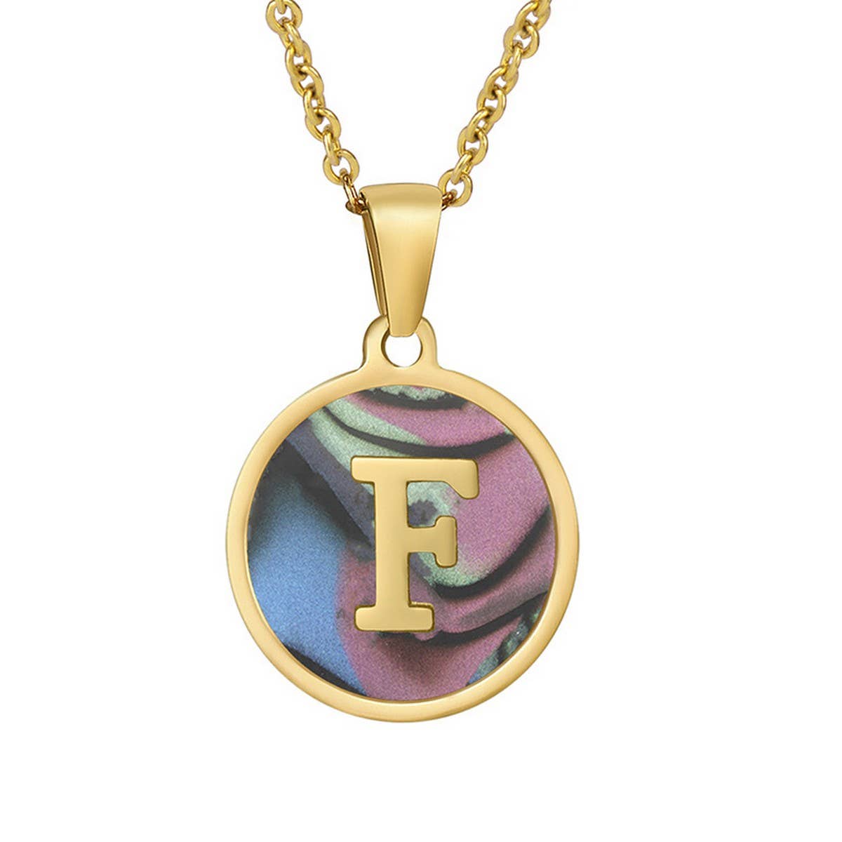 CIRCULAR SHELL ENGLISH LETTER PENDANT NECKLACE