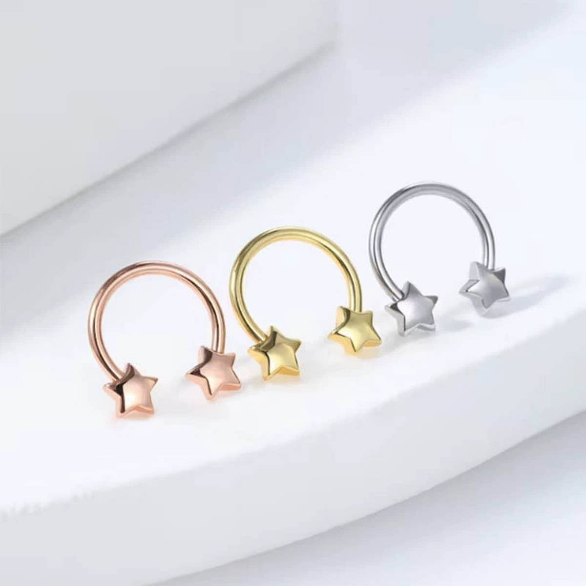 Stainless Steel Heart & Star Nose Ring Set_CWMM9516