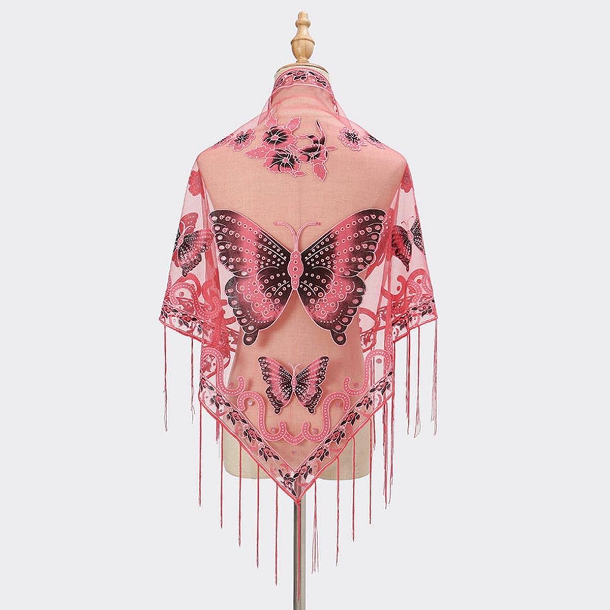 LACE BUTTERFLY EMBROIDERED TRIANGLE SHAWL
