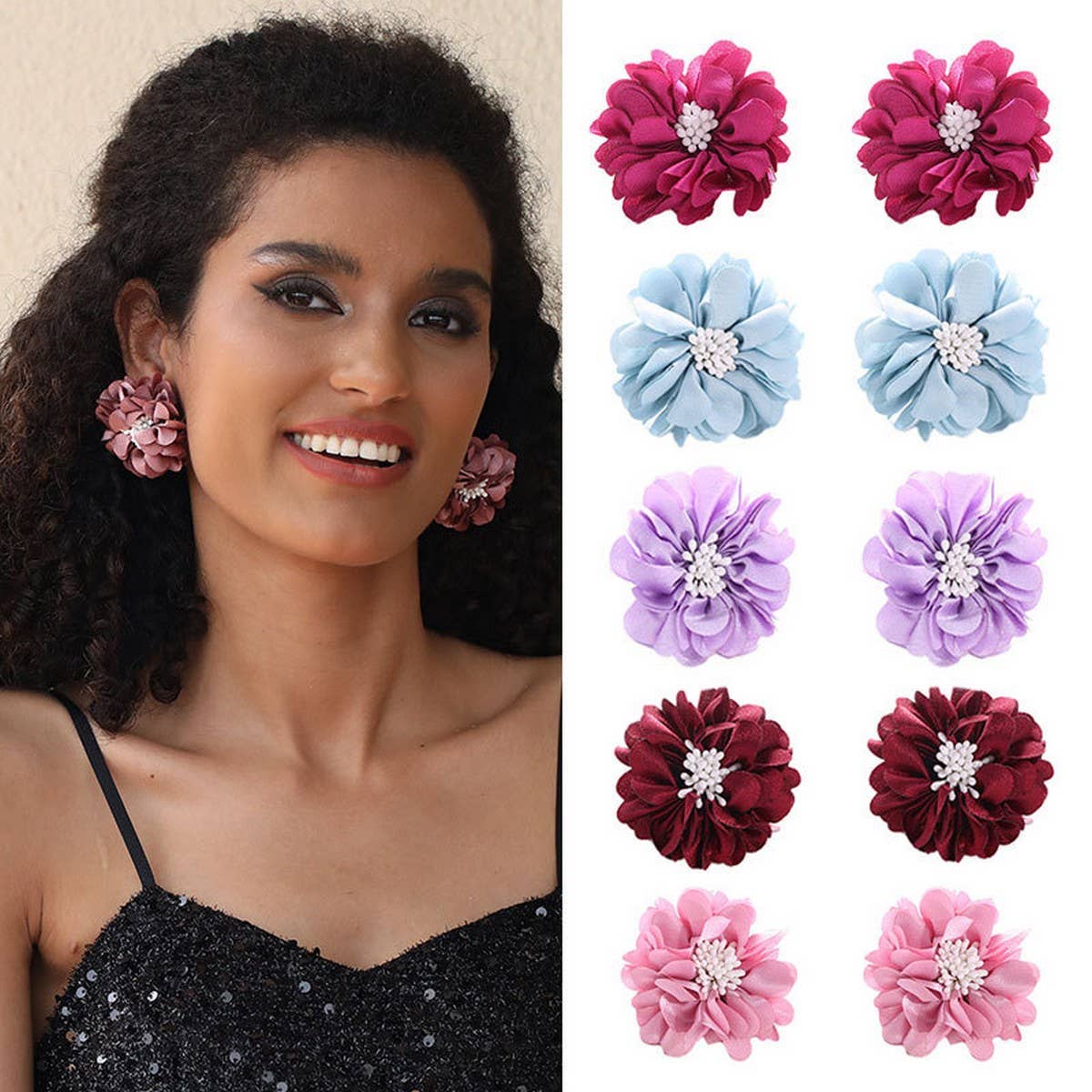 Handmade Fabric Flower Stud Earrings ? Minimalist