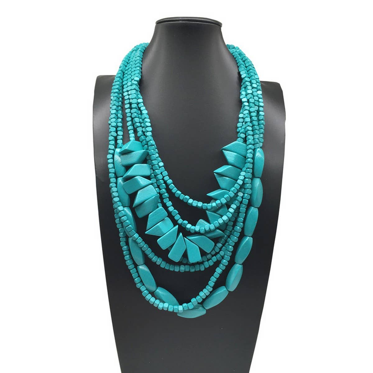 MULTI-LAYERED IRREGULAR WOODEN BEADS NECKLACE