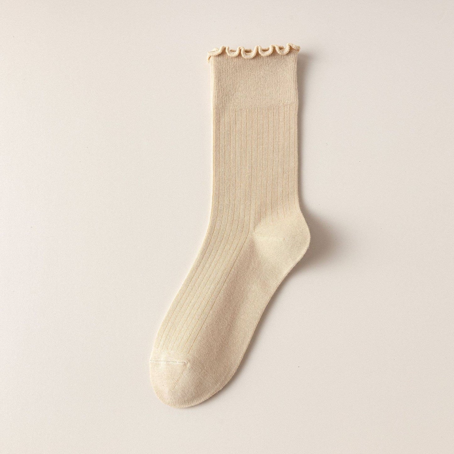 Vertical Stripes Thin Solid Ruffle Crew Socks