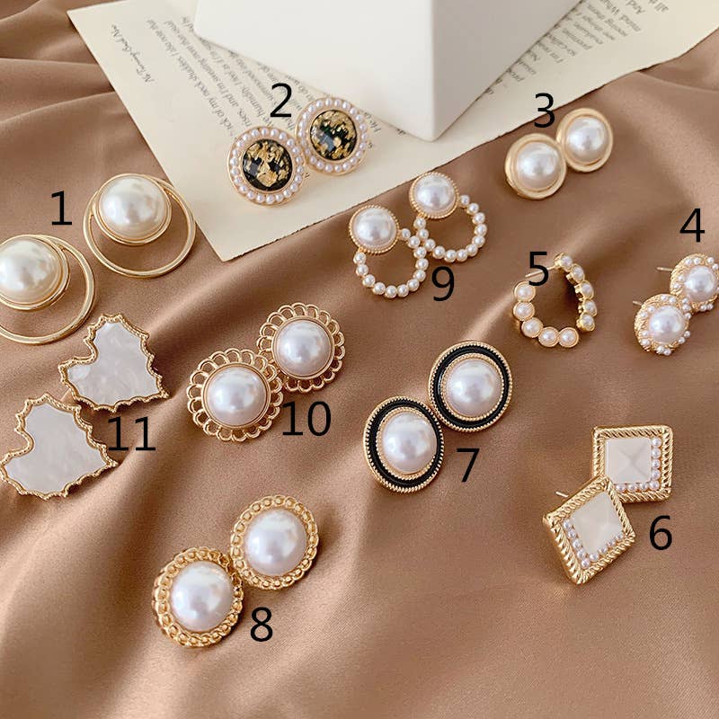 S925 Silver needle pearl stud Geometric earrings