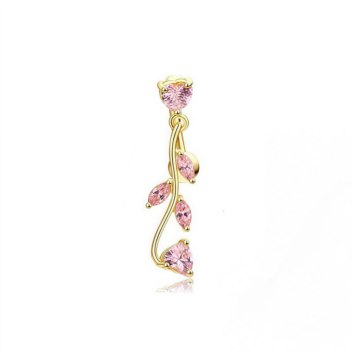 Leaf Heart Tassel Navel Ring Stainless Steel Bar_CWMM9385