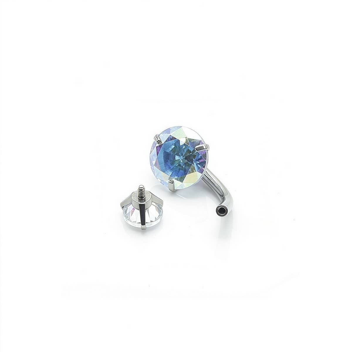 Round CZ 3-Prong Stainless Steel Navel Ring