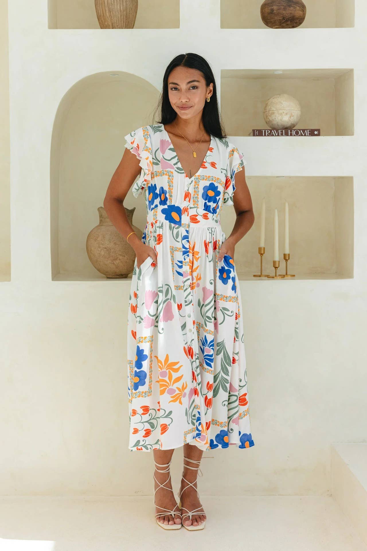 Floral print single-breasted dress