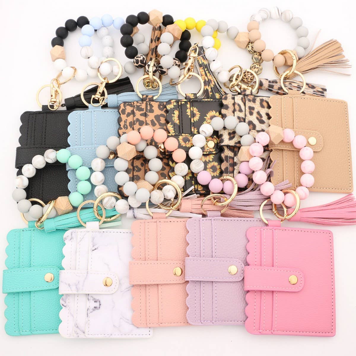 Leopard Print PU Wallet with Beaded Keychain_CWAB4931