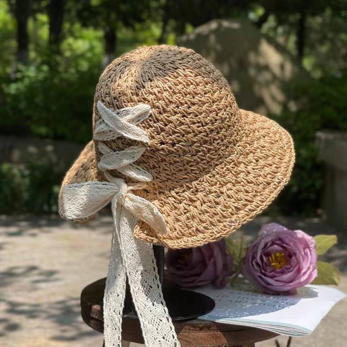 Summer foldable retro bow straw hat_CWAH3402