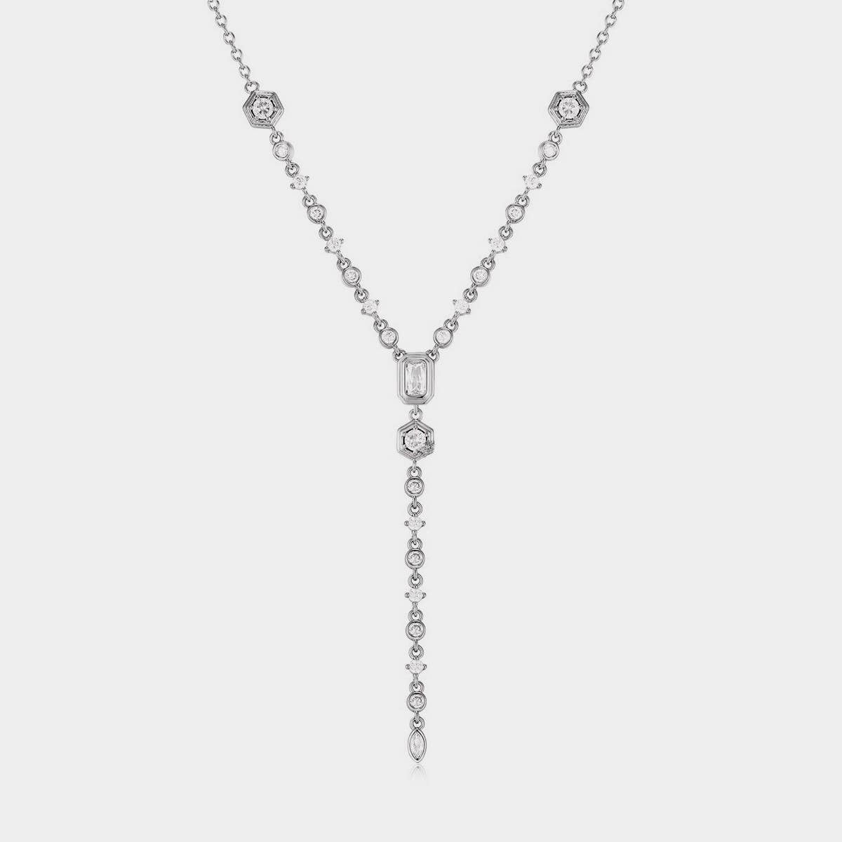 Zirconia Oval Round Pendant Necklace_CWMM5291