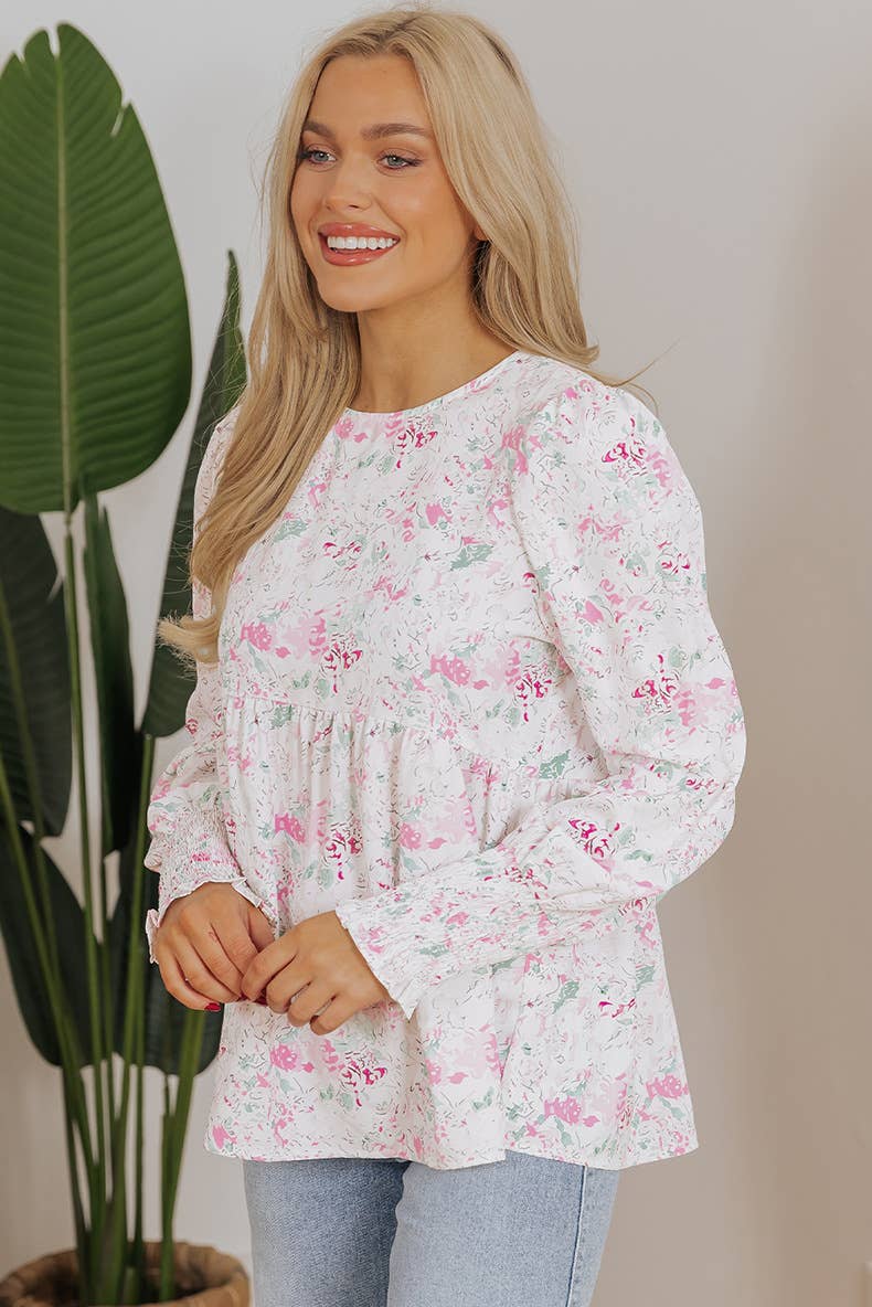 FLORAL PRINT PULLOVER ROUND NECK CHIFFON