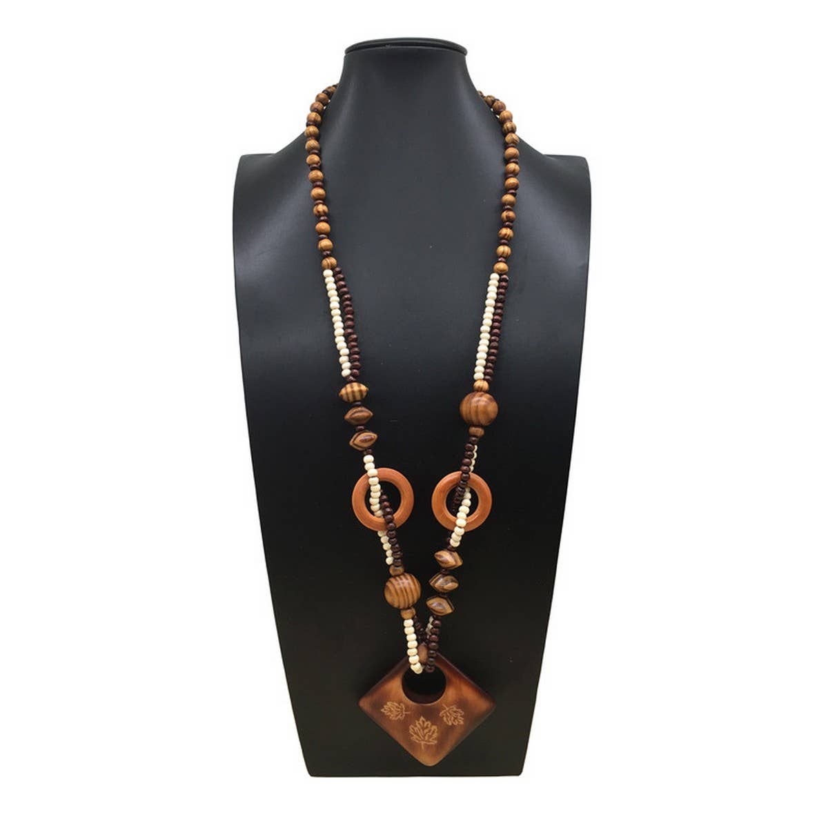 BOHEMIAN VINTAGE WOODEN BEAD NECKLACE_CWMM4566