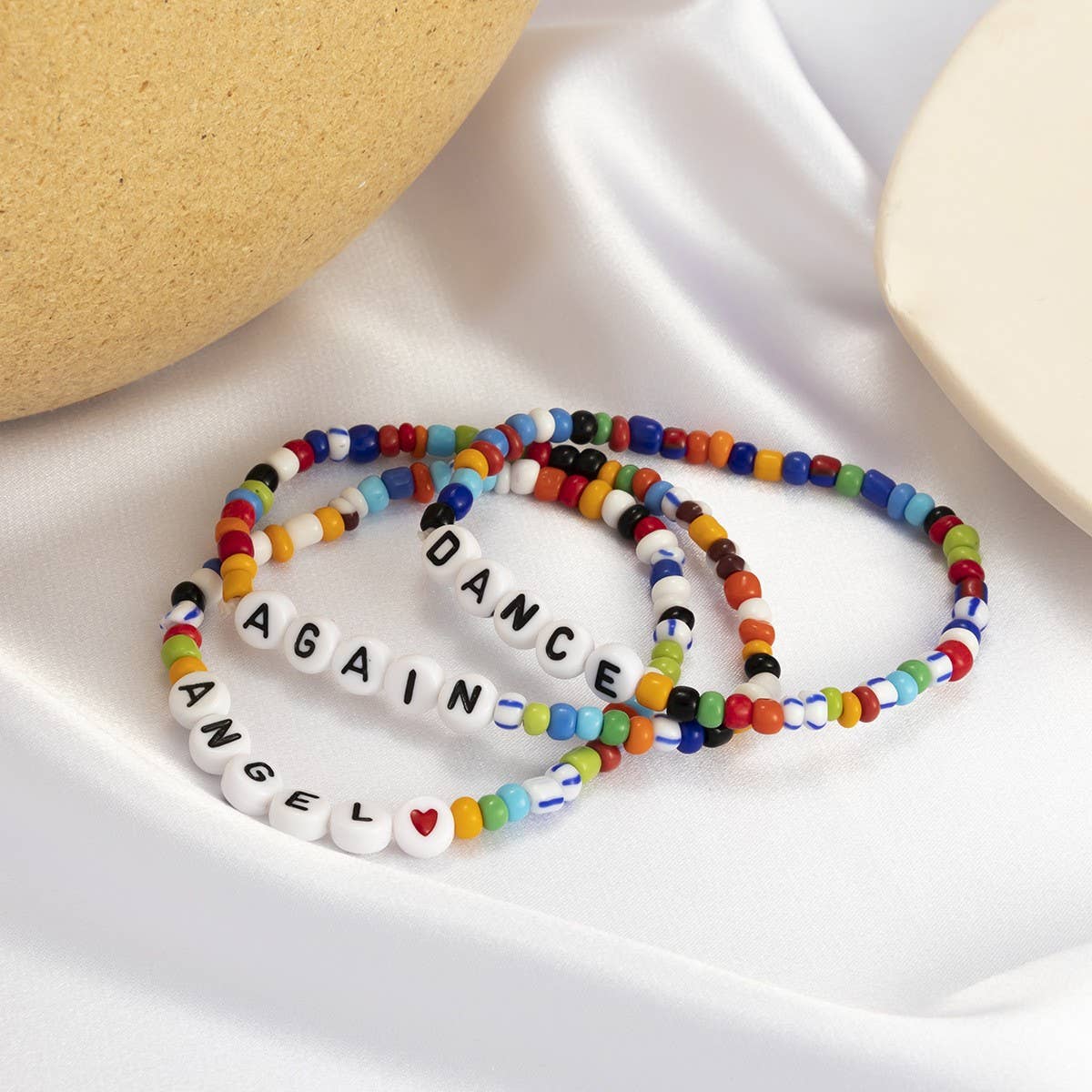 LETTER MIXED COLOR MACARON BEADED BRACELET