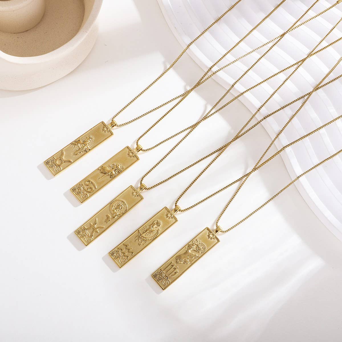 Zodiac Tag Necklace Stainless Steel Vintage Style_CWMM8868