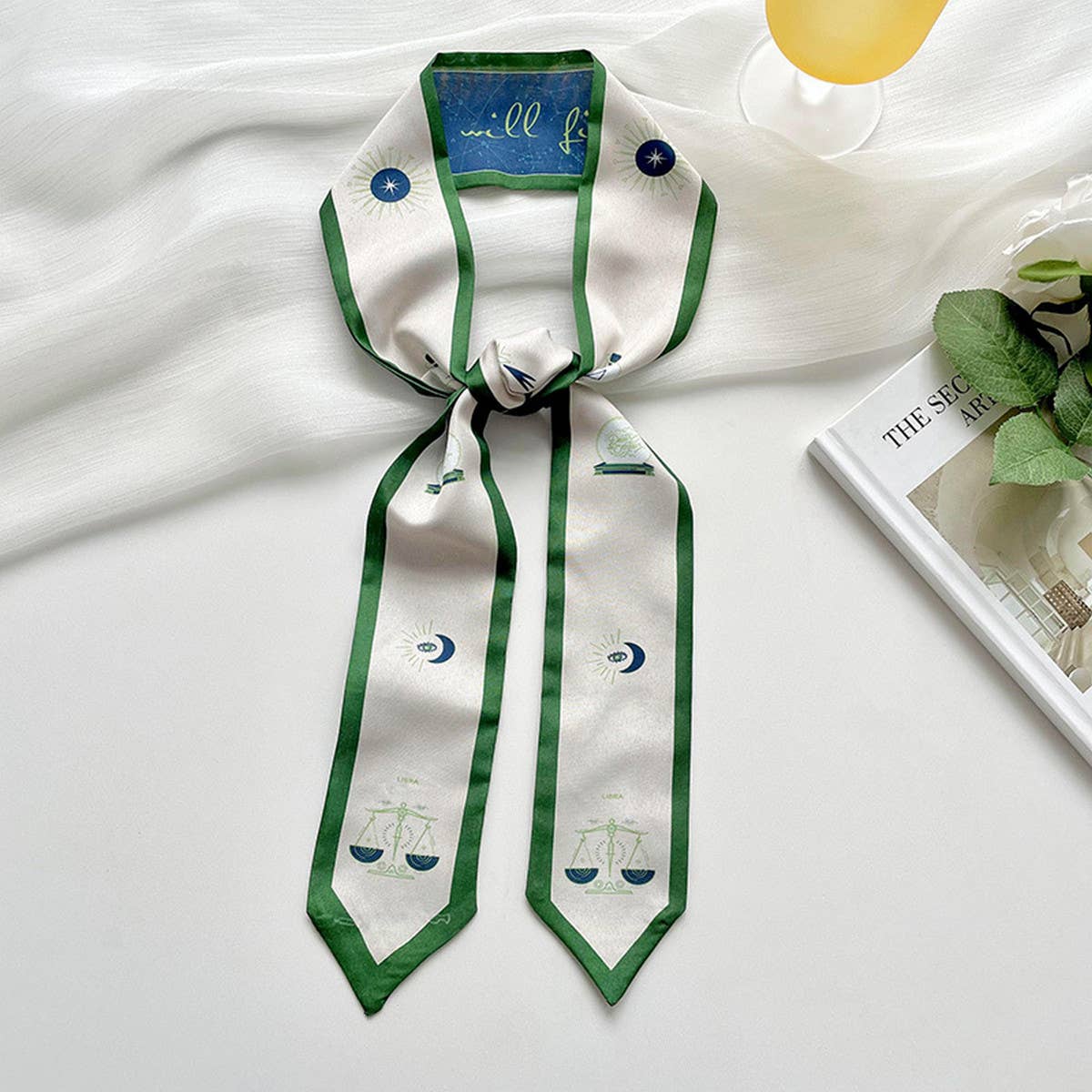 Zodiac Print Skinny Scarf for Hair and Bag Tie_CWASC0736