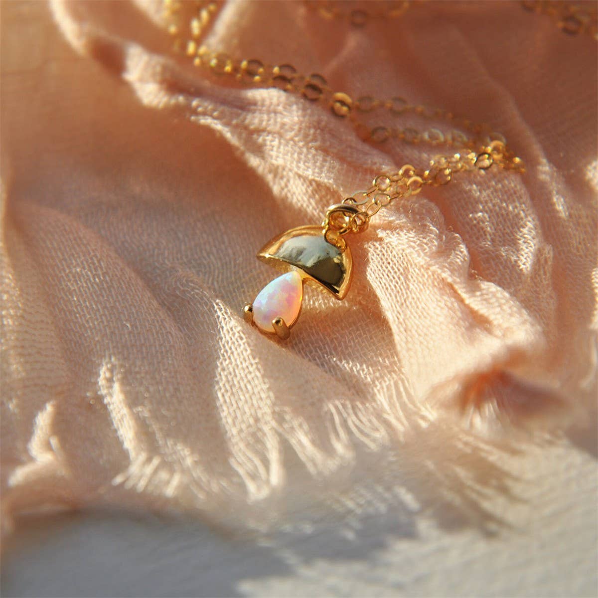 Mushroom Inlay Opal Amulet Pendant Necklace