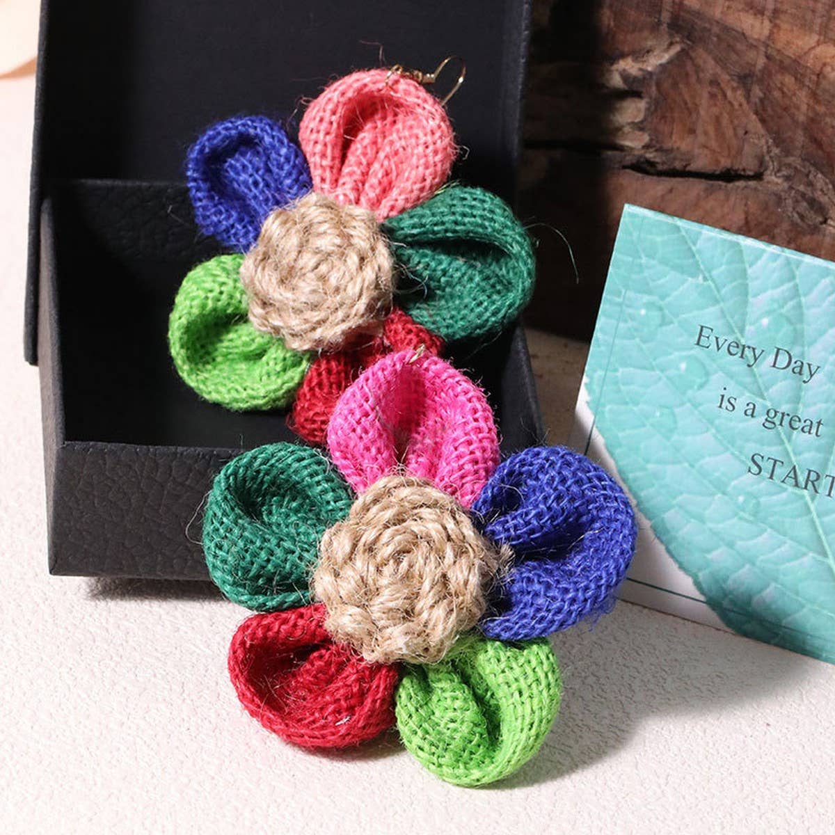 Handmade Large Floral Earrings Colorful Design