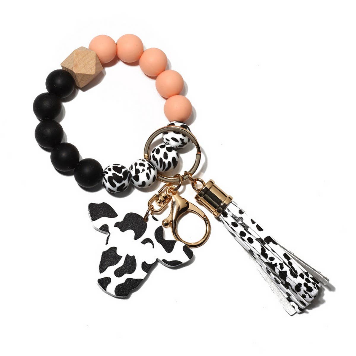 Wooden Bull Head Keychain with Silicone Bead Bracelet_CWMM68