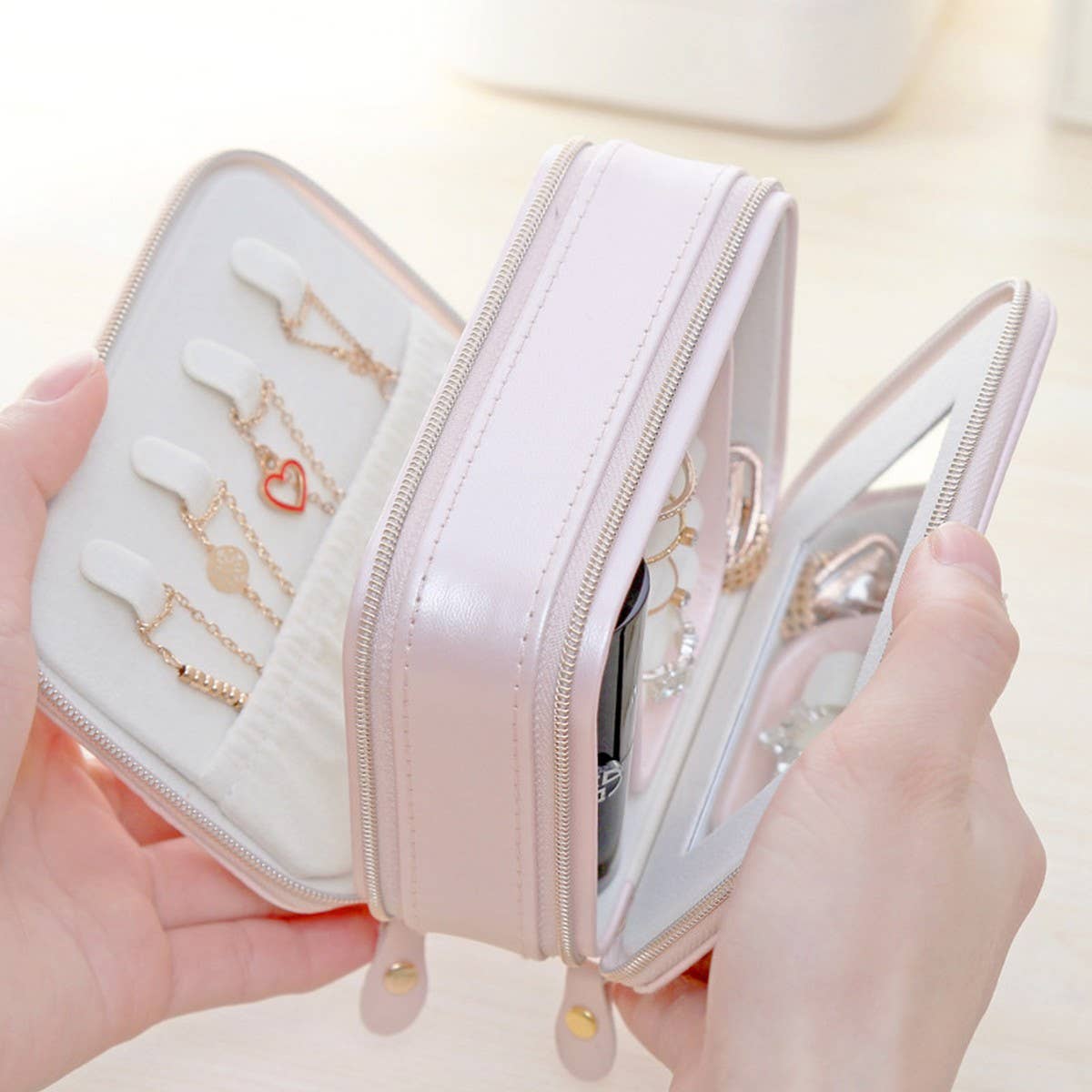 DOUBLE ZIPPER EXQUISITE JEWELRY STORAGE BOX