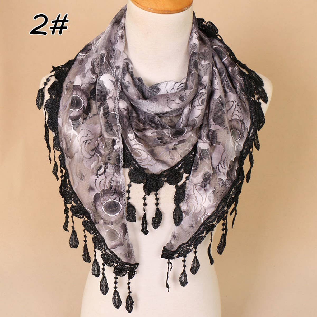 COLORFUL HOLLOW TASSEL LACE TRIANGLE SCARF VEIL