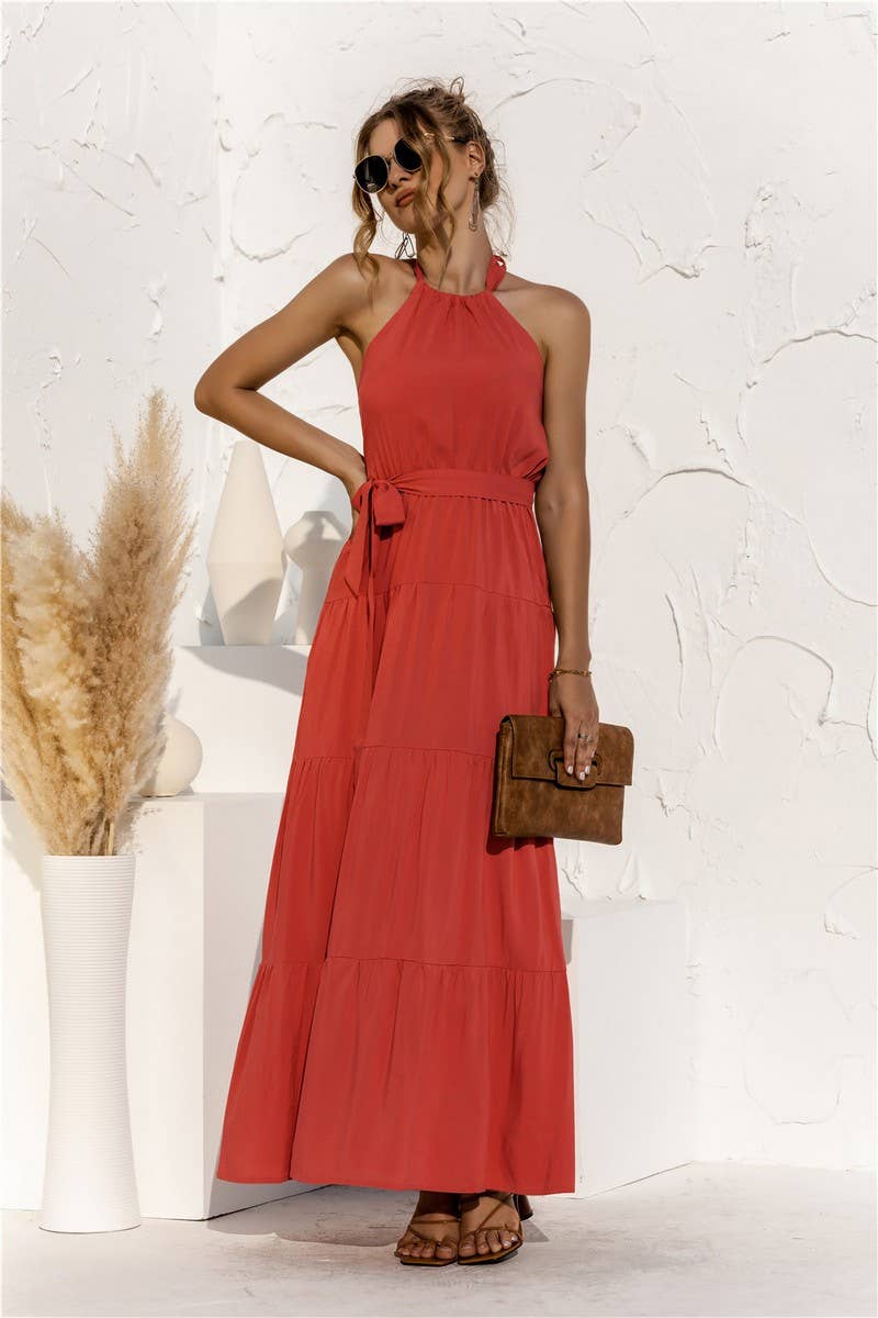 CWDMD4828_SUMMER HALTER NECK STRAPPY BACKLESS DRESS