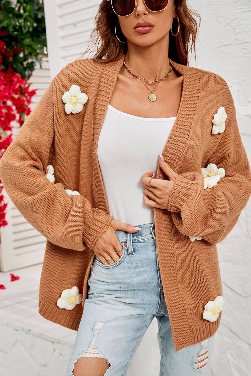 Flower cardigan lantern sleeve sweater coat