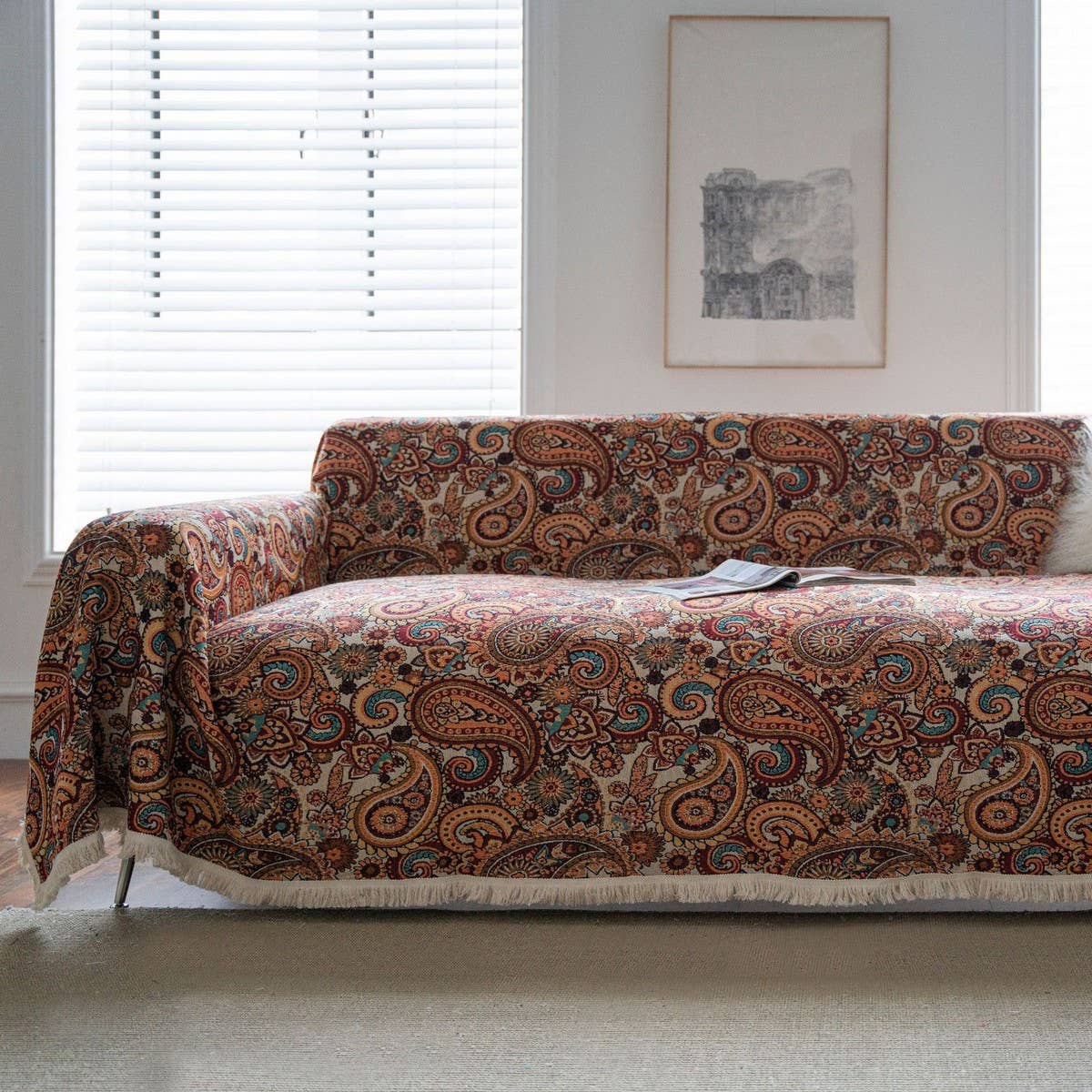 BLUE FLORAL JACQUARD SOFA THROW_CWMM1647