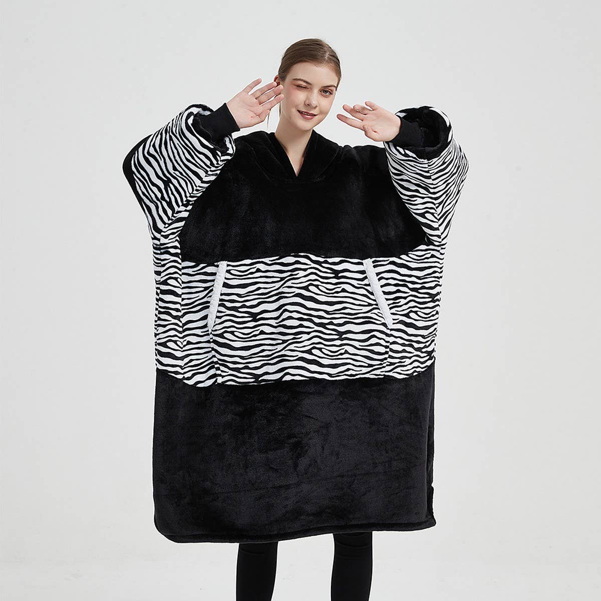 Leopard Sherpa Hoodie Blanket Pullover for Winter