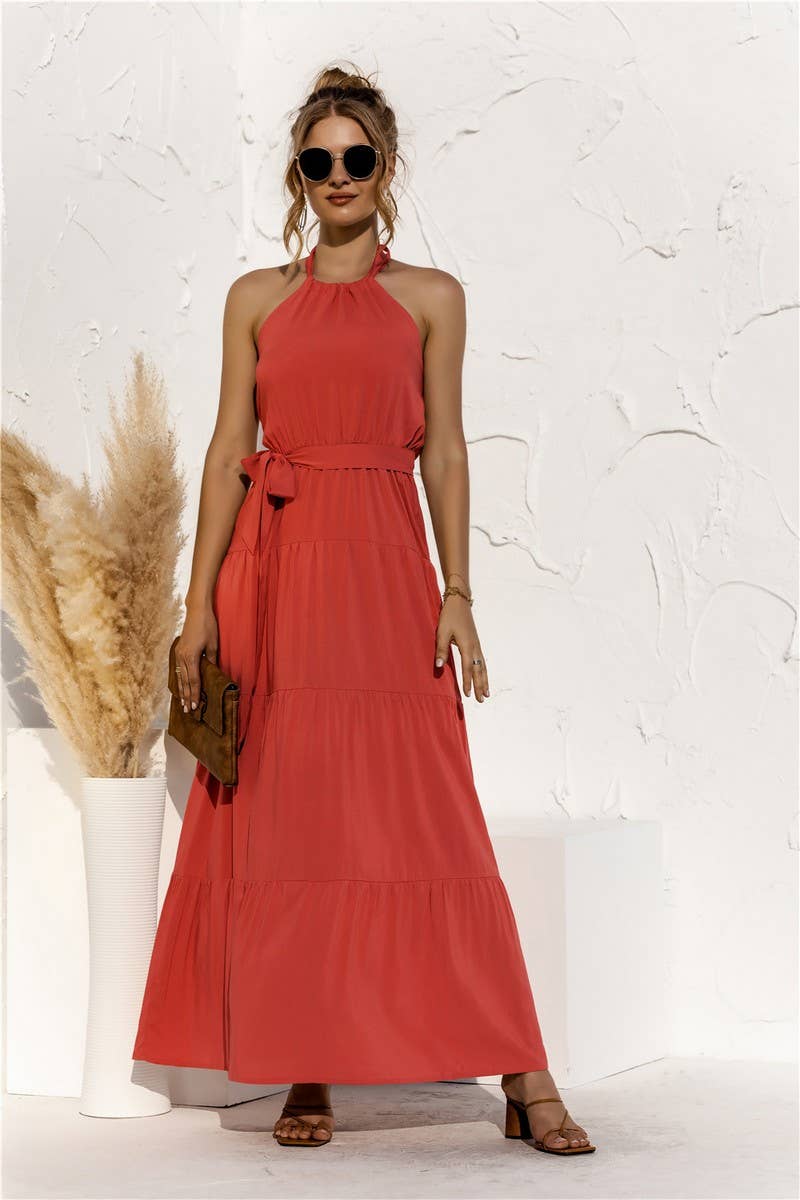 CWDMD4828_SUMMER HALTER NECK STRAPPY BACKLESS DRESS