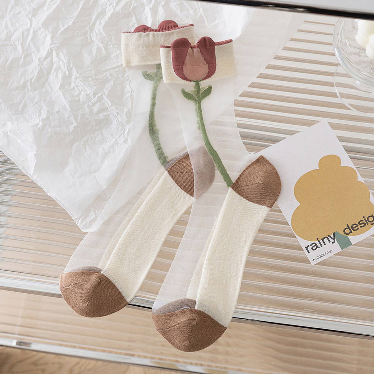 FLORAL SUMMER SHEER MESH SOCKS FOR WOMENS