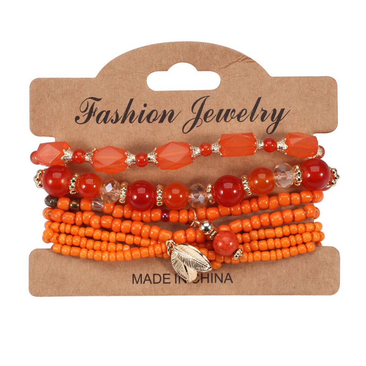 CWMM10461_BOHO MULTI LAYER BEADED LEAF CHARM BRACELET