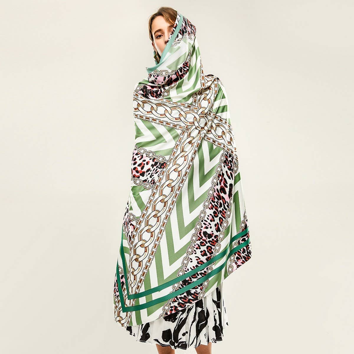 Leopard Chain Twill Square Scarf ? Spring Wrap