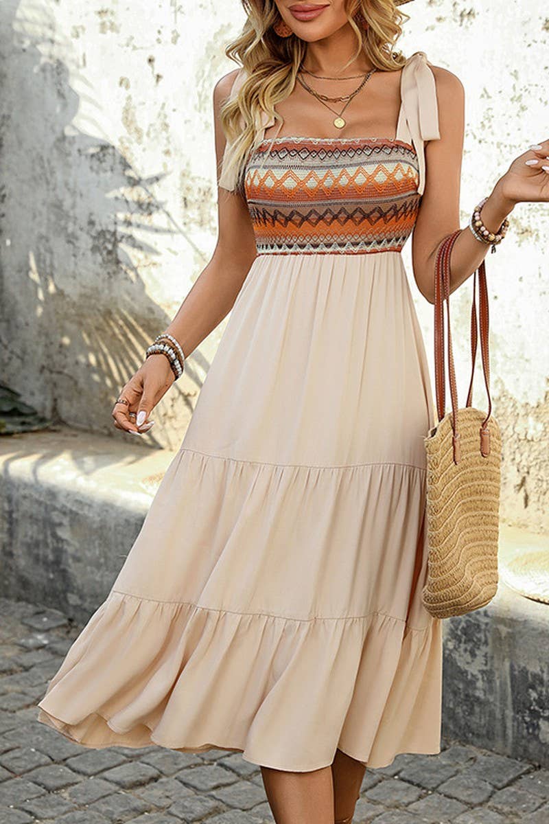 CWDMD4467_ETHNIC STYLE A-LINE SUSPENDER DRESS