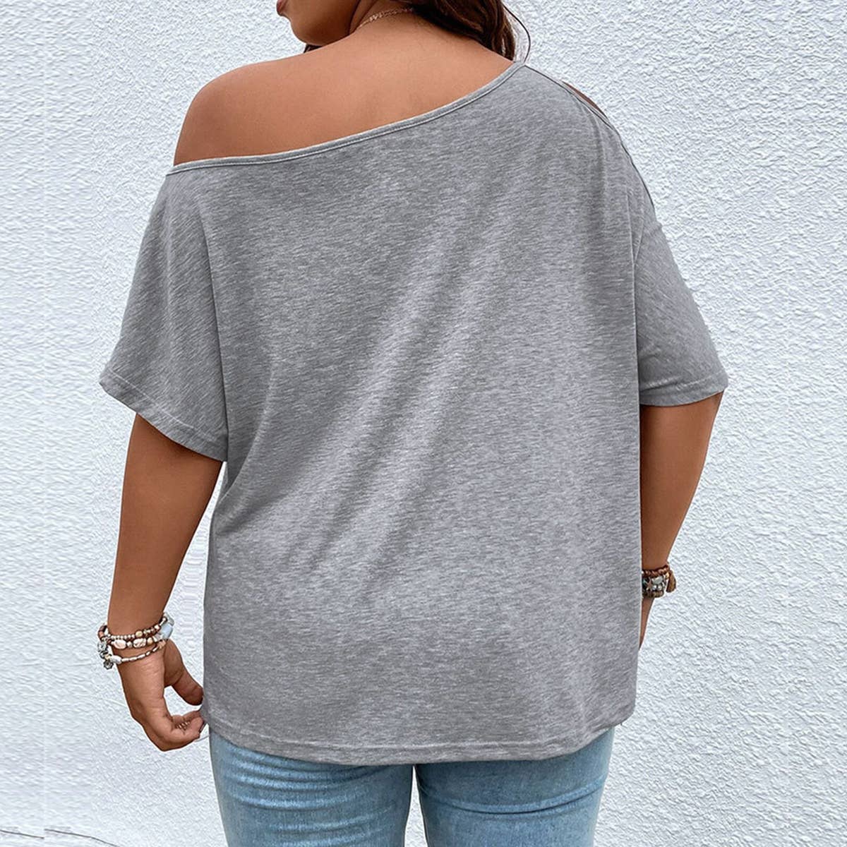 Loose Fit Off Shoulder Slanted Neck Tee