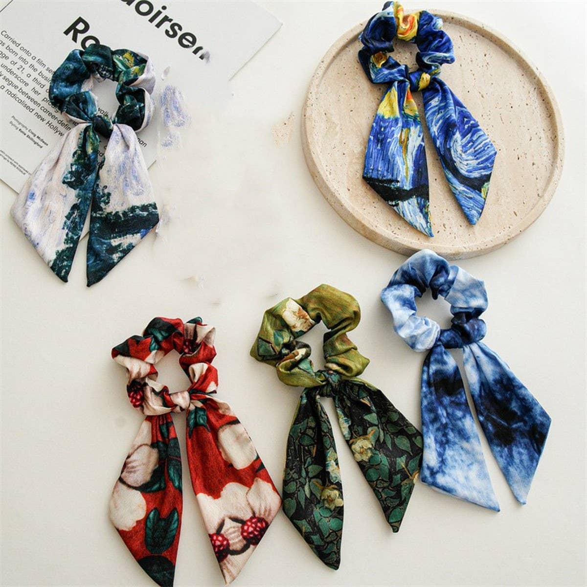 OIL PAINTING BOW PONYTAIL HAIRBAND HAIRACCESSORIES_CWAHA4164