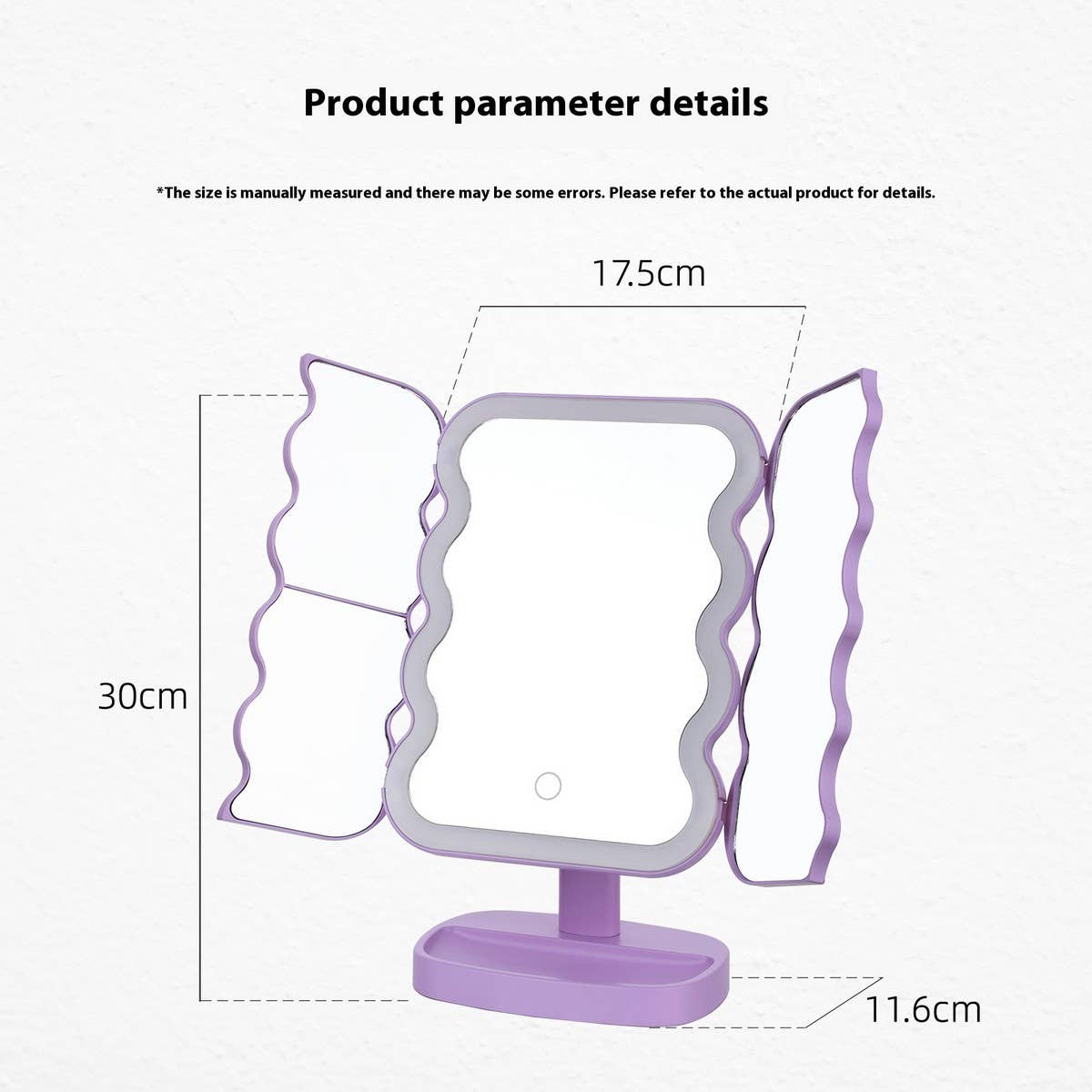 THREE-WAY LED MAKEUP MIRROR WITH WAVE SHAPE