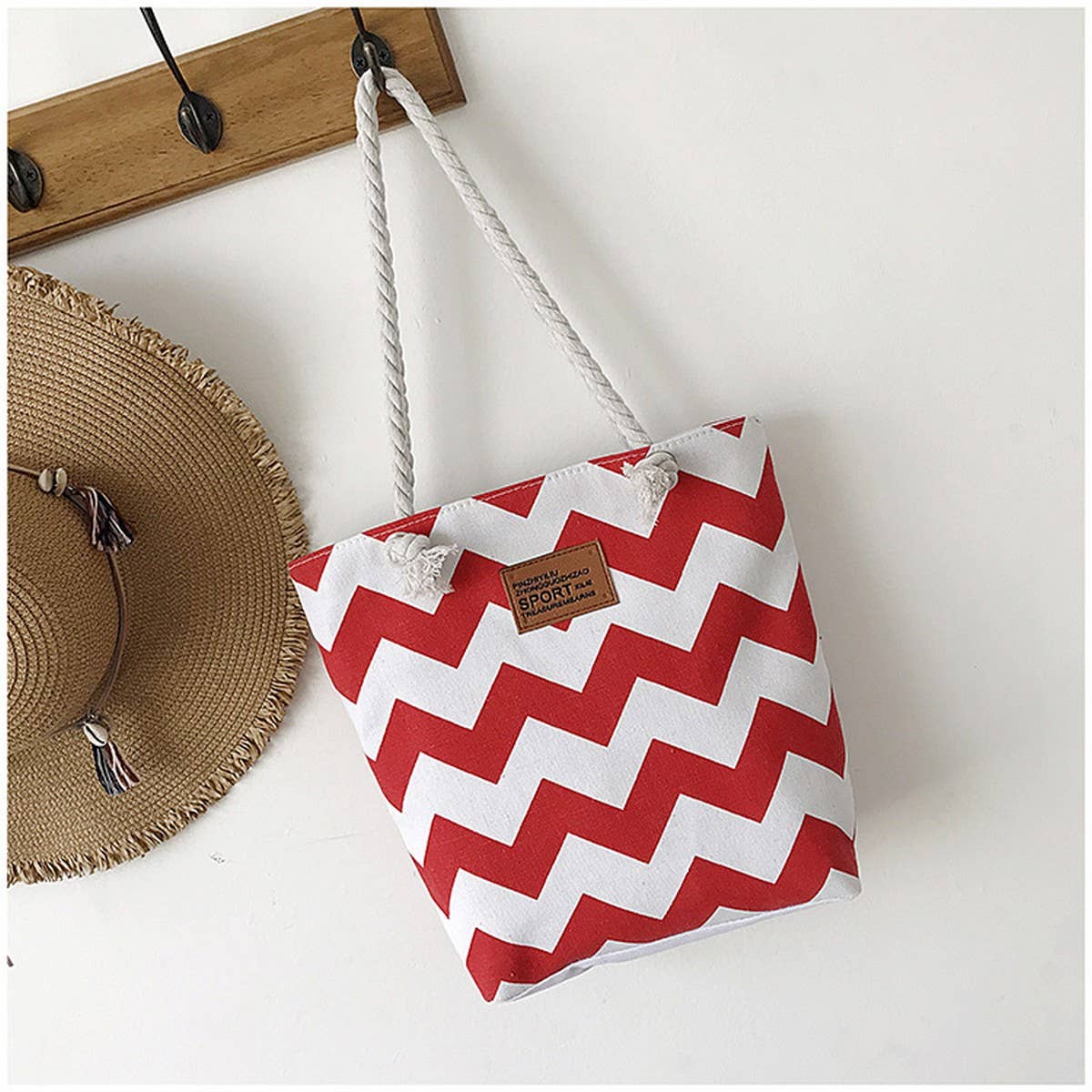 WAVE STRIPE CONTRAST COLOR SINGLE SHOULDER TOTE BAG_CWAB1709