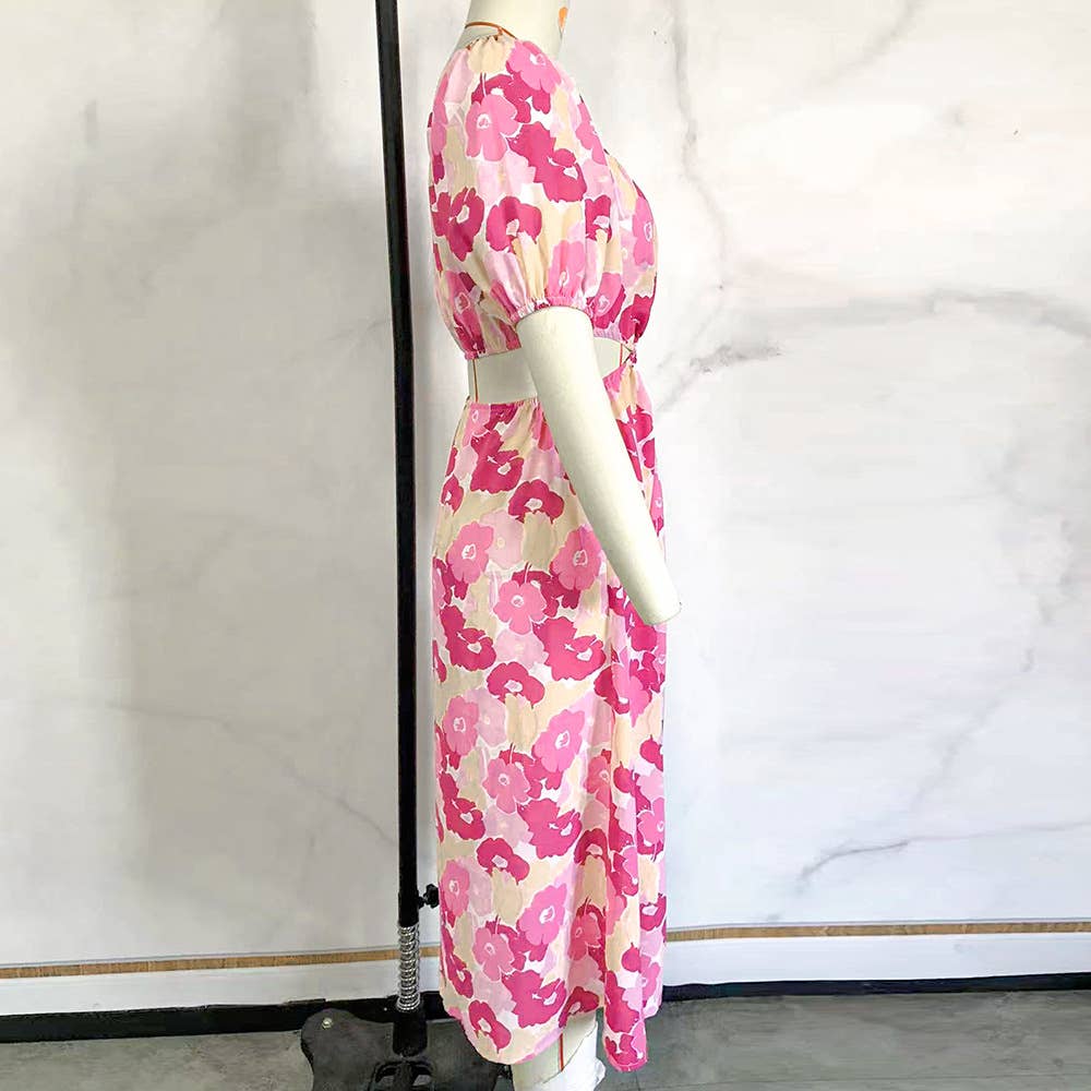 Floral Off Shoulder Cutout Bodycon Mini Dress