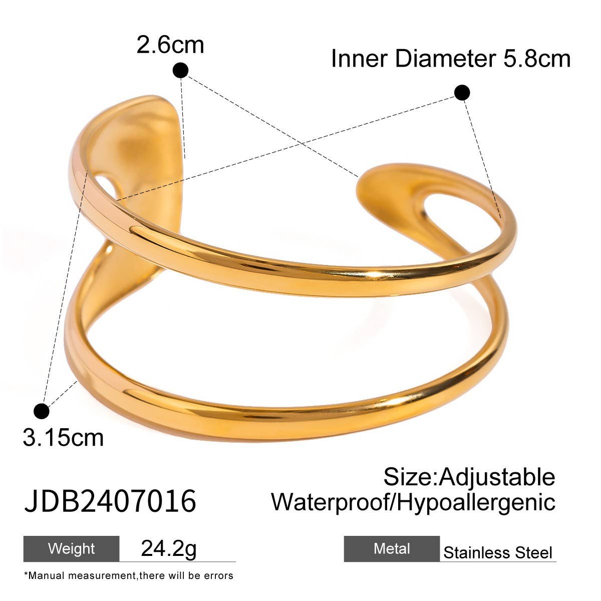 Bold Gold Open Cuff Bracelet in Stainless Steel_CWAJE4623