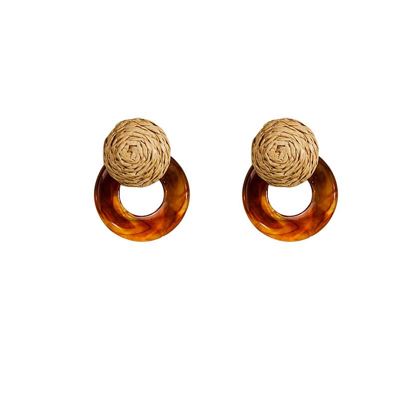 Silver needle French resin round stud earrings